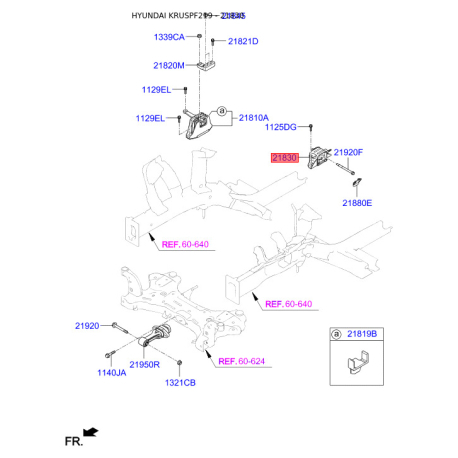 Подушка двигателя 21830-F2600 Mobis - 21830F2600 - схема с каталога 21830, KRUSPF219 21830F2600