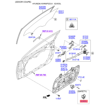 Електродвигун, склопідйомник лівий 82450-3X000 Mobis - 824503X000 - схема з каталогу 82450L, KHMAPSD14 824503X000