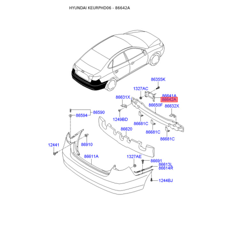 Кронштейн, буфер правый 86642-2H010 Mobis - 866422H010 - схема с каталога 86642A, KEURPHD06 866422H010