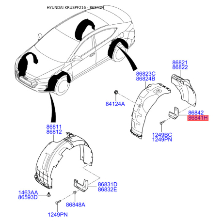 Брызговик задний левый 86841-F2000 Mobis - 86841F2000 - схема с каталога 86841H, KRUSPF216 86841F2000