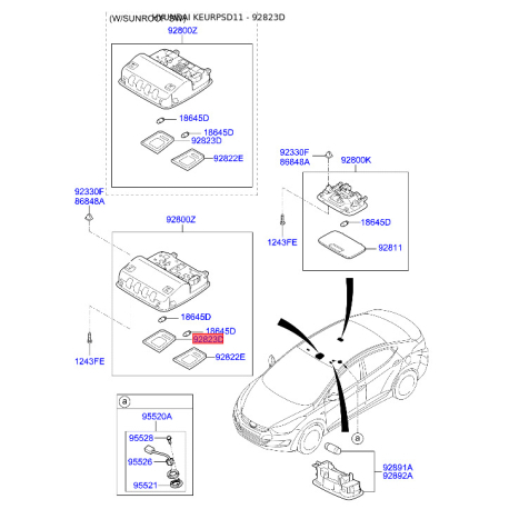 Освітлення салону праве 92823-3X000 Mobis - 928233X000 - схема з каталогу 92823D, KEURPSD11 928233X000