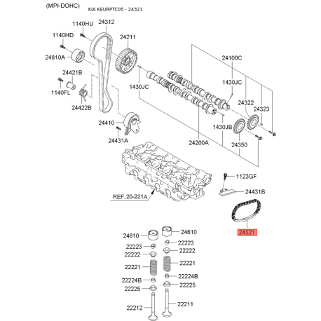 Ланцюг приводу розподільного валу 24321-26020 Mobis - 2432126020 - схема з каталогу 24321, KEURPTC05 2432126020
