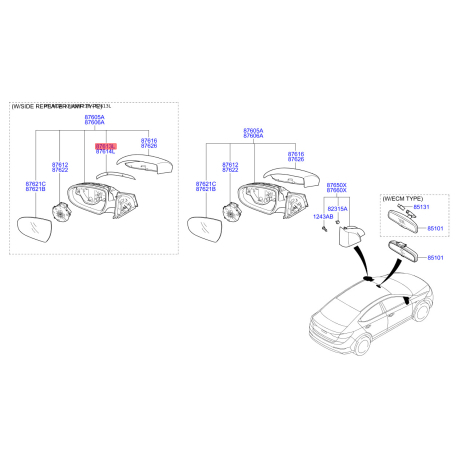 Повторитель поворотов на зеркале левый 87614-F2000 Mobis - 87614F2000 - схема с каталога 87613L, KRUSPF216 87614F2000