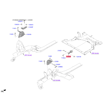 Подушка двигуна 21950-F2000 Mobis - 21950F2000 - схема з каталогу 21950R, KHMAP0A23 21950F2000