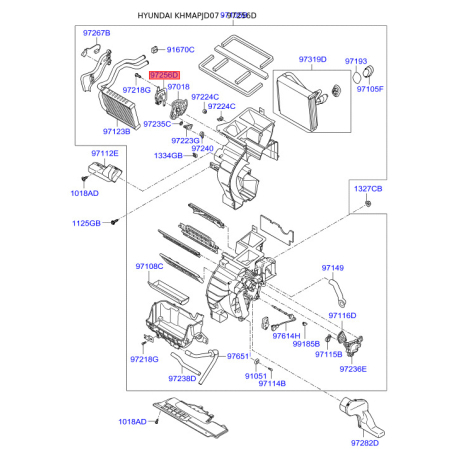 Кришка (корпус або кронштейн) обігрівача 97154-2H000 Mobis - 971542H000 - схема з каталогу 97256D, KHMAPJD07 971542H000