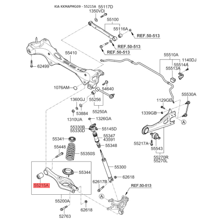 Сайлентблок рычага подвески 55215-2G000 Mobis - 552152G000 - схема с каталога 55215A, KKMAPMG09 552152G000