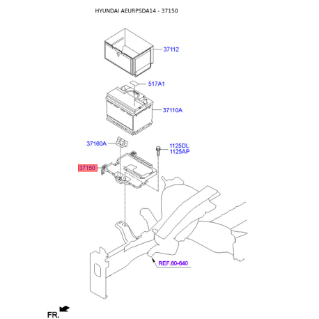 Крепление аккумулятора 37150-3X000 Mobis - 371503X000 - схема с каталога 37150, AEURPSDA14 371503X000