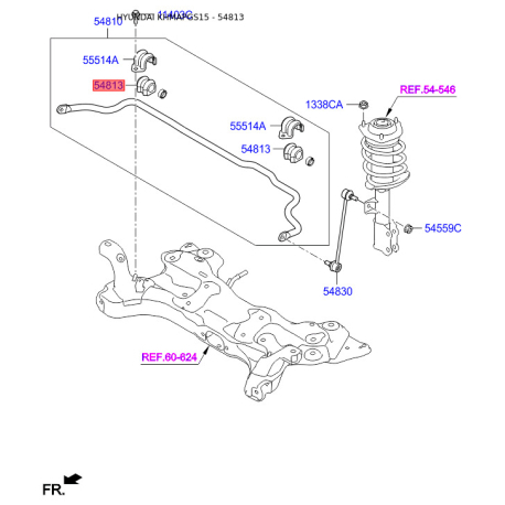Втулка стабілізатора 54813-3X500 Mobis - 548133X500 - схема з каталогу 54813, KHMAPGS15 548133X500
