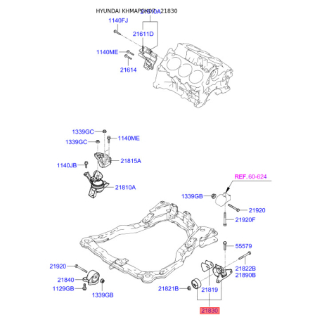 Подушка двигателя 21830-2D050 Mobis - 218302D050 - схема с каталога 21830, KHMAPGK07 218302D050