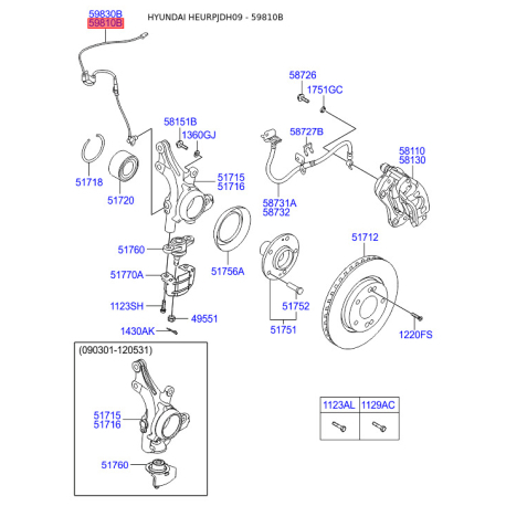 Датчик частоти обертання колеса (ABS) 59810-2L300 Mobis - 598102L300 - схема з каталогу 59810B, HEURPJDH09 598102L300