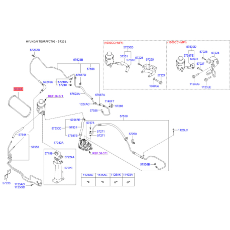 Поликлиновой ремень 57170-2D001 Mobis - 571702D001 - схема с каталога 57231, TEURPFCT09 571702D001