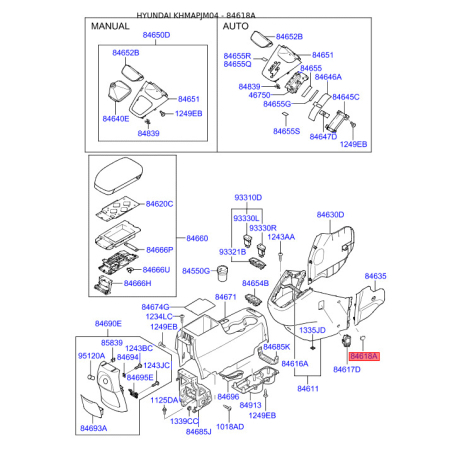 Центральная консоль комлекующие 84618-2E050WK Mobis - 846182E050WK - схема с каталога 84618A, KHMAPJM04 846182E050WK