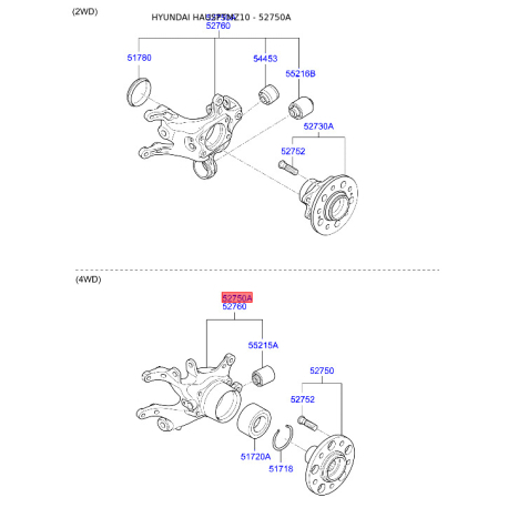 Кулак задний левый 52710-2S100 Mobis - 527102S100 - схема с каталога 52750A, HAUSPTMZ10 527102S100