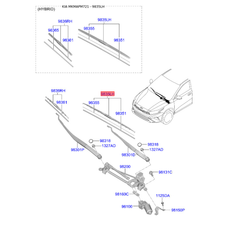 Щітка склоочисника 98350-L1510 Mobis - 98350L1510 - схема з каталогу 9835LH, MKMAPM721 98350L1510