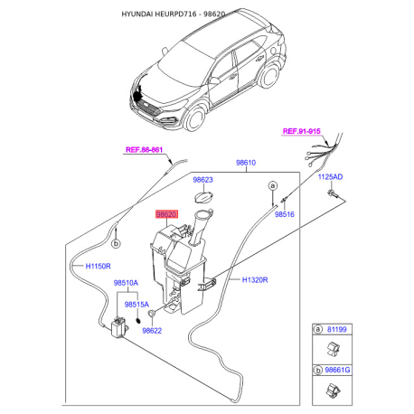 Бачок омывателя 98620-D3000 Mobis - 98620D3000 - схема с каталога 98620, HEURPD716 98620D3000
