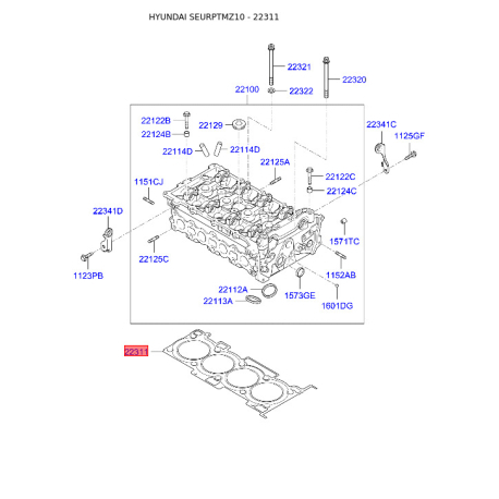 Прокладка головки 22311-2G000 Mobis - 223112G000 - схема з каталогу 22311, SEURPTMZ10 223112G000