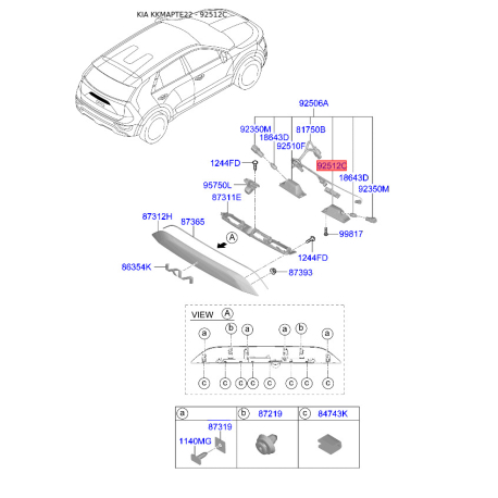 Фонарь освещения номерного знака правый 92520-2S500 Mobis - 925202S500 - схема с каталога 92512C, KKMAPTE22 925202S500