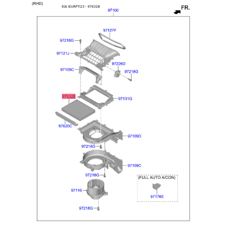 Фільтр салону 97133-F2000 Mobis - 97133F2000 - схема з каталогу 97632B, IEURPTI23 97133F2000