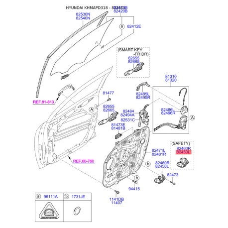 Электродвигатель, стеклоподъемник левый 82450-D3000 Mobis - 82450D3000 - схема с каталога 82450L, KHMAPD318 82450D3000