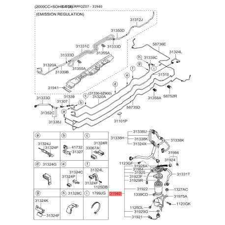 Фільтр паливний 31911-2E900 Mobis - 319112E900 - схема з каталогу 31940, SEURPFQZ07 319112E900