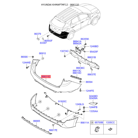 Бампер верхний 86611-2S001 Mobis - 866112S001 - схема с каталога 86611E, KHMAPTMF12 866112S001