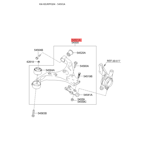 Важіль підвіски колеса правий нижній 54501-2E031 Mobis - 545012E031 - схема з каталогу 54501A, KEURPFQ04 545012E031