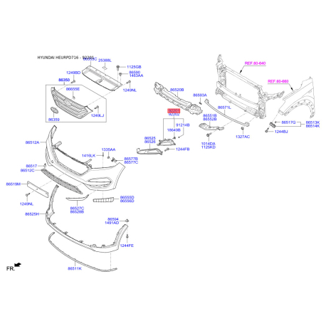 Фара противотуманная левая 92201-D7000 Mobis - 92201D7000 - схема с каталога 92201, HEURPD716 92201D7000