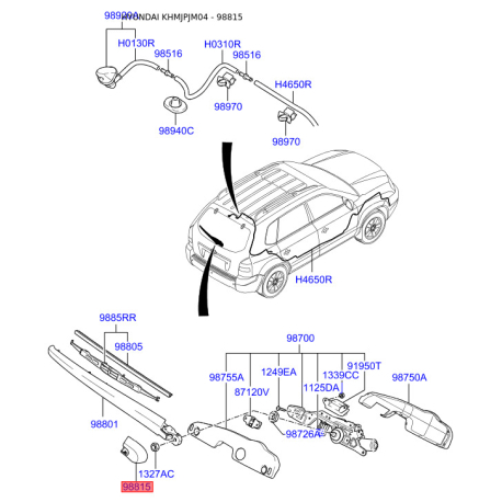 Кріплення заднього важеля склоочисника і трапеції 98812-2E000 Mobis - 988122E000 - схема з каталогу 98815, KHMJPJM04 988122E000