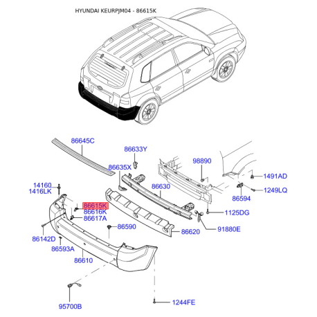 Кронштейн, буфер левый 86615-2E000 Mobis - 866152E000 - схема с каталога 86615K, KEURPJM04 866152E000