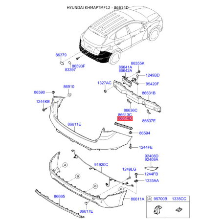 Кронштейн, буфер правый 86614-2S000 Mobis - 866142S000 - схема с каталога 86614D, KHMAPTMF12 866142S000