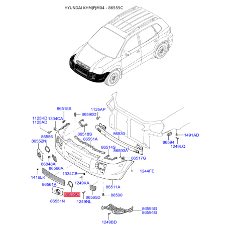 Кронштейн, буфер левый 86555-2E000 Mobis - 865552E000 - схема с каталога 86555C, KHMJPJM04 865552E000