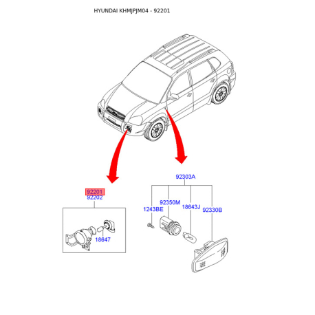 Фара противотуманная левая 92201-2E000 Mobis - 922012E000 - схема с каталога 92201, KHMJPJM04 922012E000