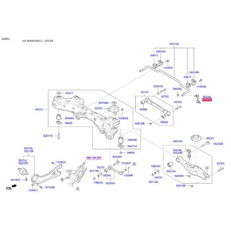 Стойка стабилизатора правая 55540-2W110 Mobis - 555402W110 - схема с каталога 55530R, AKMAPXMA12 555402W110