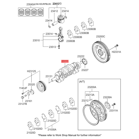 Коленчатый вал 23111-4A010 Mobis - 231114A010 - схема с каталога 23111, KEURPBL06 231114A010