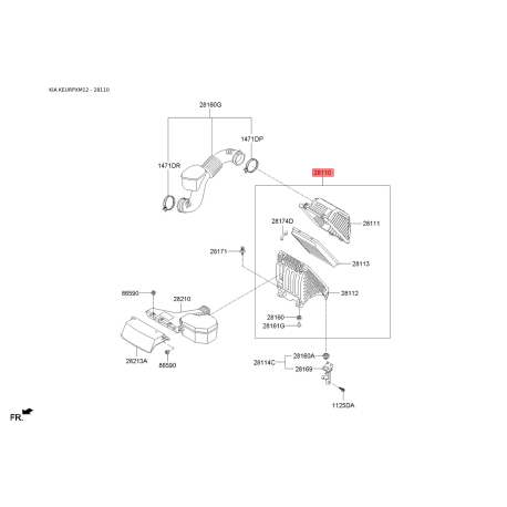Кришка, корпус повітряного фільтра 28110-2W300 Mobis - 281102W300 - схема з каталогу 28110, KEURPXM12 281102W300