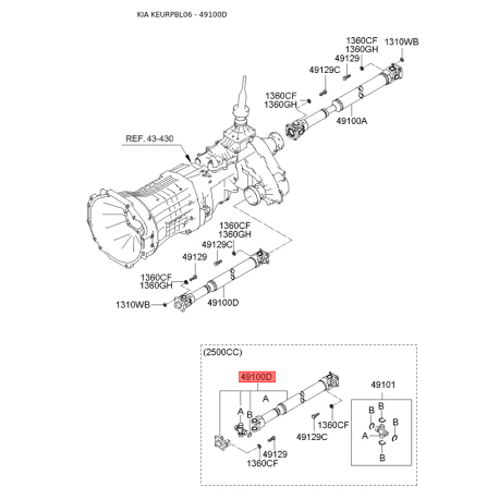Карданный вал, главная передача 49100-3E110 Mobis - 491003E110 - схема с каталога 49100D, KEURPBL06 491003E110