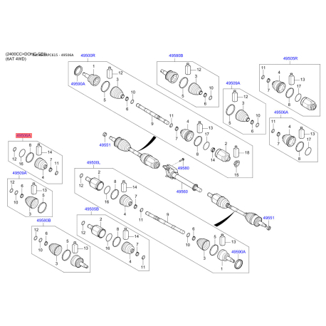 Чехол полуоси (пыльник) приводного вала 49583-C5200 Mobis - 49583C5200 - схема с каталога 49506A, AEURPC615 49583C5200