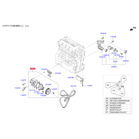 Помпа (насос водяной) 25100-2GTA0 Mobis - 251002GTA0 - схема с каталога 25100, KEURPD418 251002GTA0