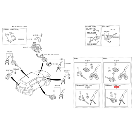Замок (циліндр) запалювання з ключами 81905-F1040 Mobis - 81905F1040 - схема з каталогу 81905, SEURPF116 81905F1040