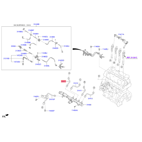 Топливопровод 31411-2U000 Mobis - 314112U000 - схема с каталога 31411, SEURPHW22 314112U000