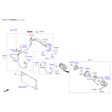 Трубопровід високого/низкого тиску, кондиціонер 97775-F1640 Mobis - 97775F1640 - схема з каталогу 97775A, SRUSPF119 97775F1640