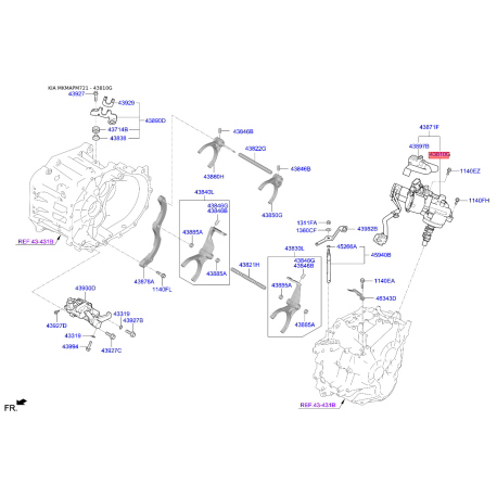 Модуль важеля управління коробки передач, перемикання перед 43810-2D205 Mobis - 438102D205 - схема з каталогу 43810G, MKMAPM721 438102D205