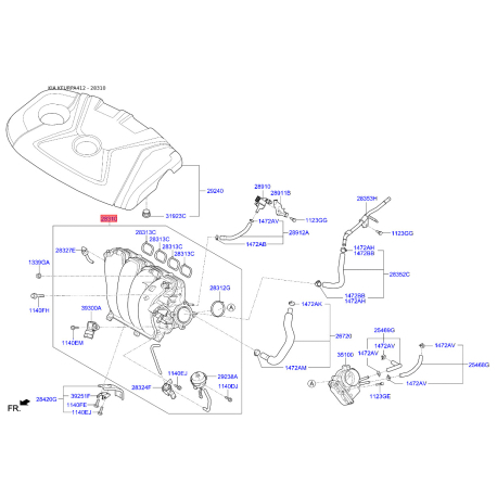 Коллектор впускной 28310-2A804 Mobis - 283102A804 - схема с каталога 28310, KEURPA412 283102A804