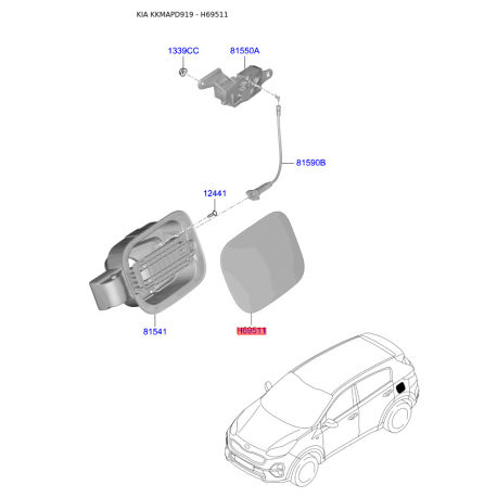 Крышка, топливной бак 69511-D9500 Mobis - 69511D9500 - схема с каталога H69511, KKMAPD919 69511D9500