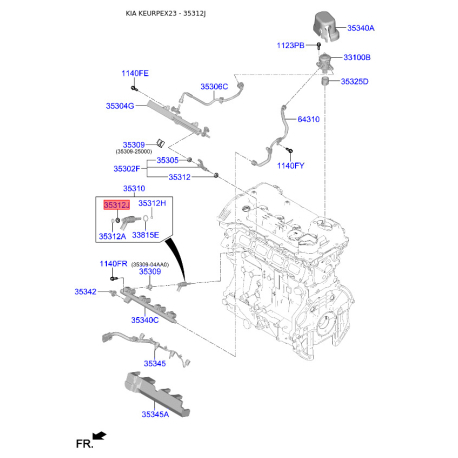 Кільце форсунки ущільнювальне 35312-04AA1 Mobis - 3531204AA1 - схема з каталогу 35312J, KEURPEX23 3531204AA1