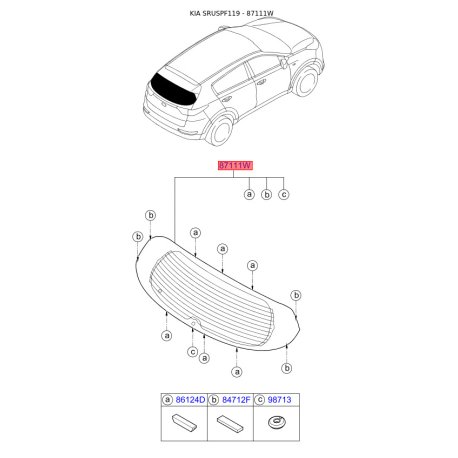 Заднее стекло 87110-F1000 Mobis - 87110F1000 - схема с каталога 87111W, SRUSPF119 87110F1000