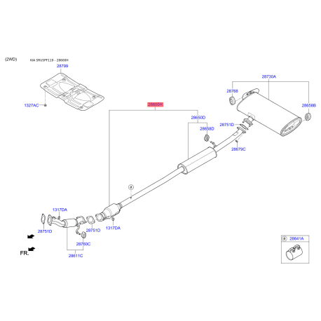 Резонатор, система выпуска 28600-D7650 Mobis - 28600D7650 - схема с каталога 28600H, SRUSPF119 28600D7650