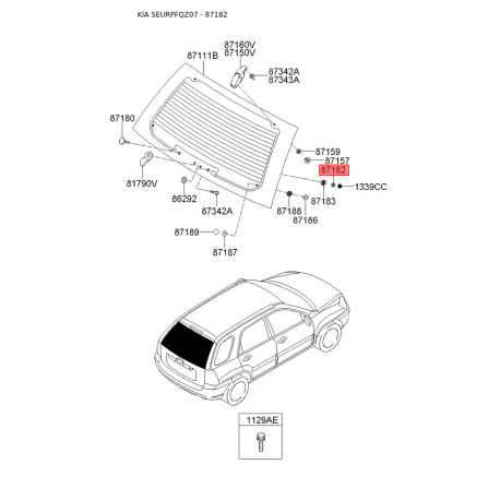 Кронштейн, двигун склоочисника 87182-2E000 Mobis - 871822E000 - схема з каталогу 87182, SEURPFQZ07 871822E000