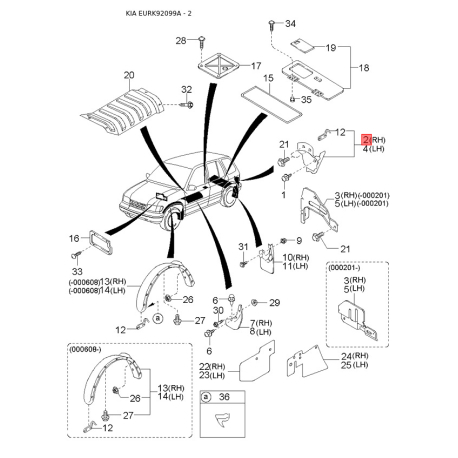 Пистон (клипса, защелка) крепления топливной трубки 00636-13651 Mobis - 0063613651 - схема с каталога 2, EURK92099A 0063613651