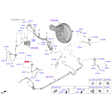 Защелка (стопор) крепления трубки сцепления 58727-2D000 Mobis - 587272D000 - схема с каталога 58727B, KRUSPM621 587272D000